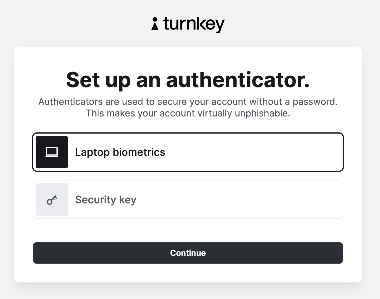 Authenticator selection on Turnkey